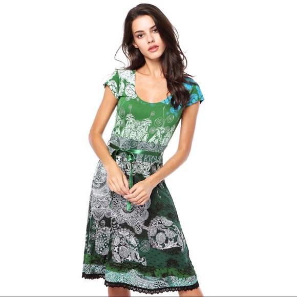 Desigual Dresses & Skirts - Desigual Liz Verde Free Print Fit & Flare Dress